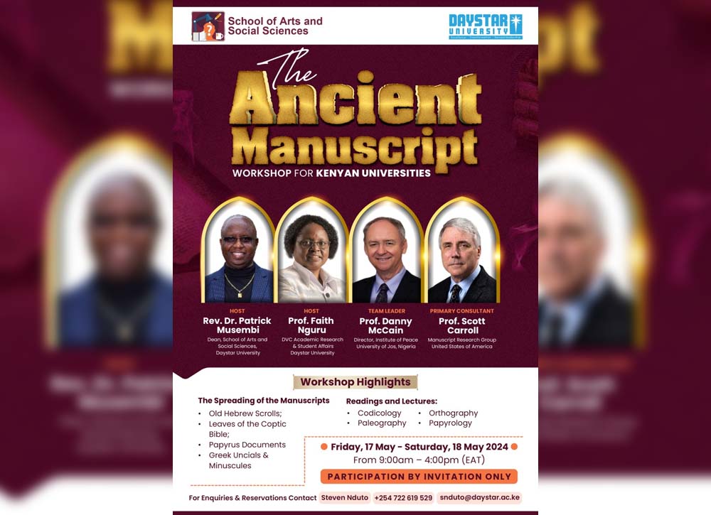 Daystar University to Host The Ancient Manuscript Workshop, May 17-18, 2024